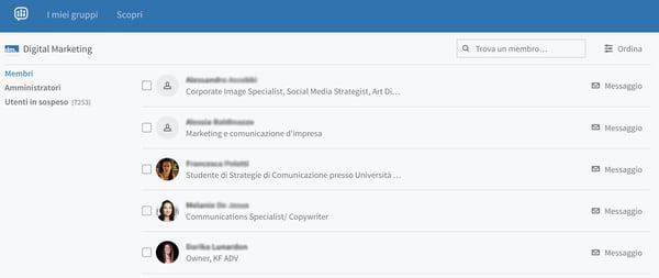 come inviare un messaggio ad un contato di un gruppo di linkedin