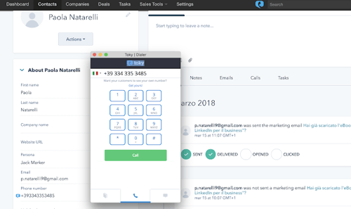 Chiamare da HubSpot con Toky