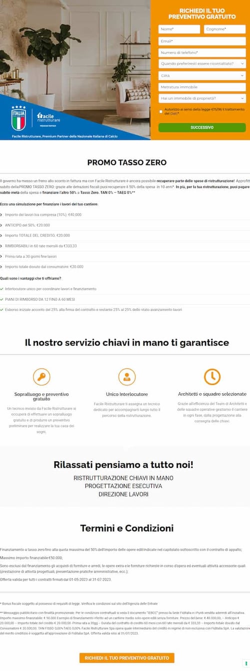 Esempio landing page Facile ristrutturare