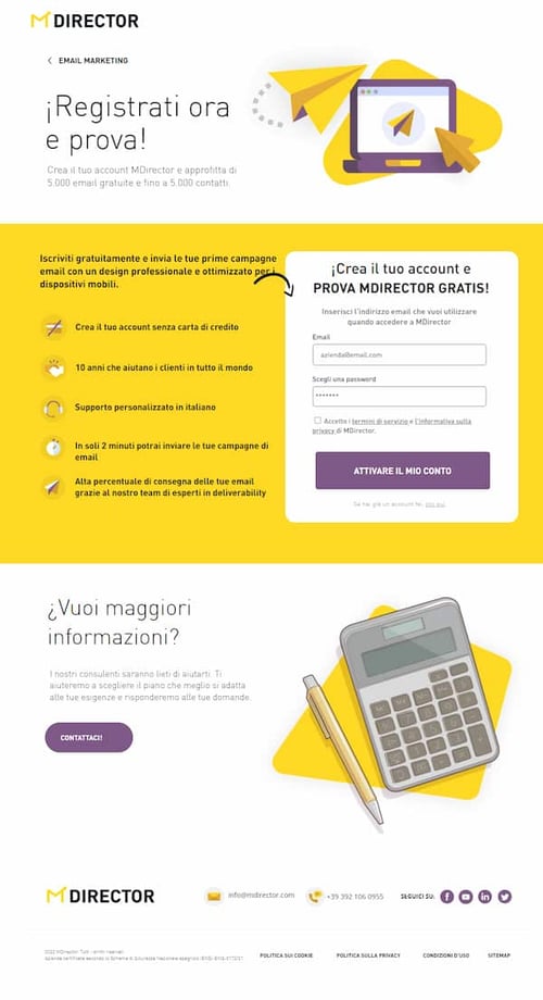 Esempio landing page M Director
