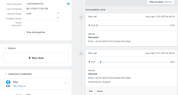 Registrare Chiamate in HubSpot con Toky