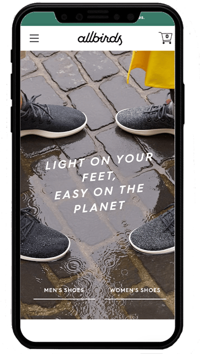 allbirds mobile - sito realizzato con shopify plus 