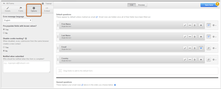 Form Hubspot Options