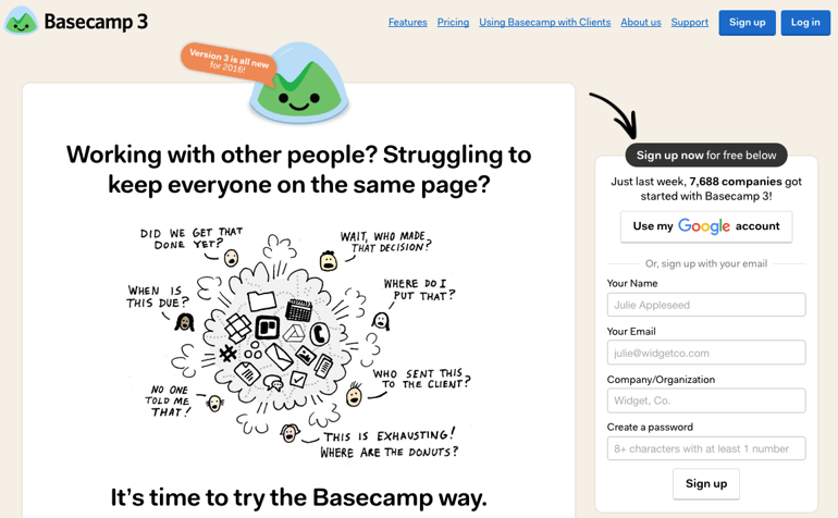 basecamp landing page esempio basecamp landing page esempio