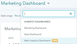 HubSpot Web Analytics Dashboard Menu