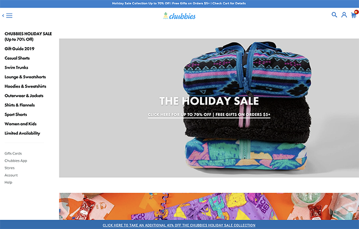chubbies - sito realizzato con shopify plus