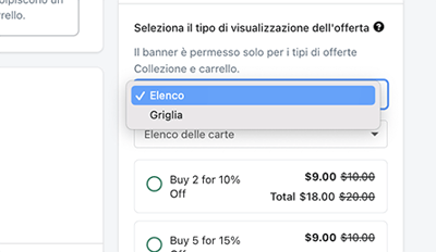 crea offerta volumeboost - seleziona griglia elenco