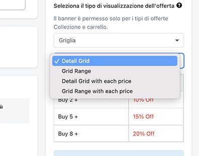 crea offerta volumeboost - tipologia di griglia