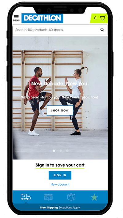 decathlon.com mobile - sito realizzato con Shopify Plus
