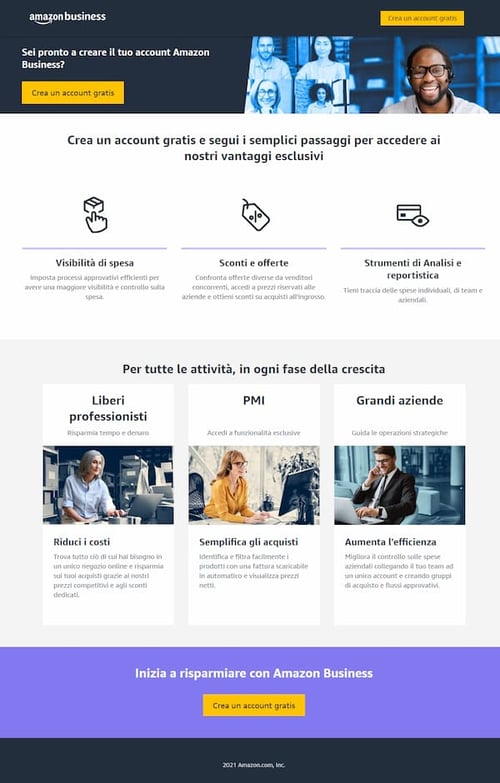 esempio landing page amazon