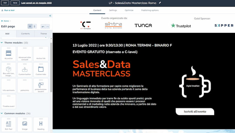 esempio landing page hubspot