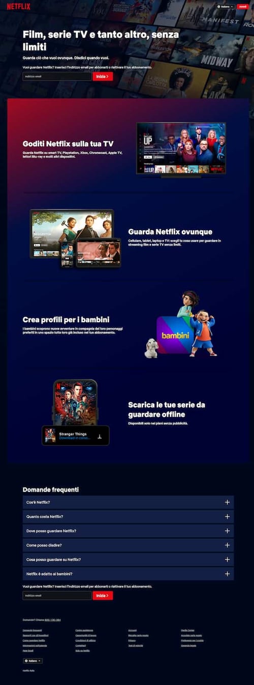 esempio landing page netflix