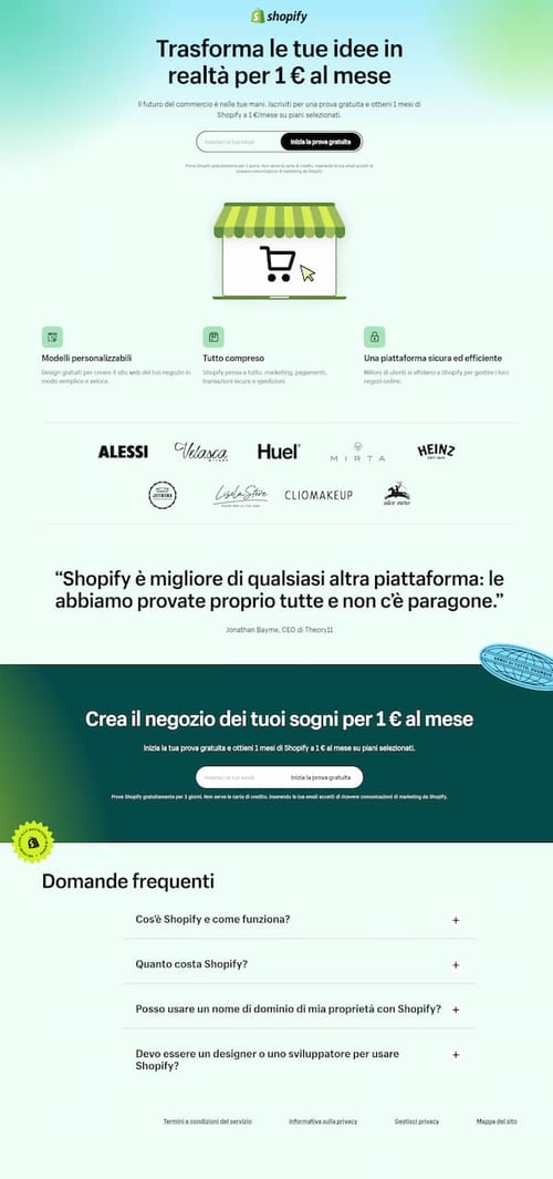 esempio landing page shopify