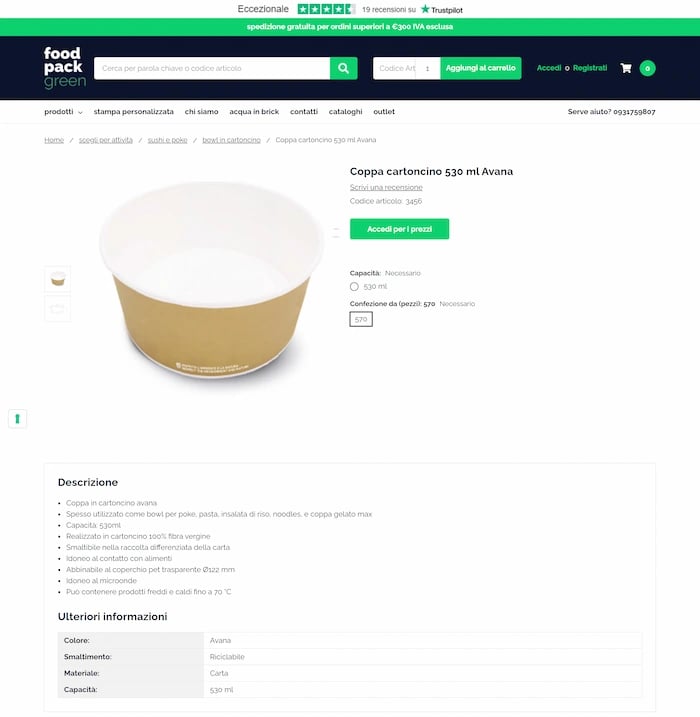 pagina prodotto foodpack green