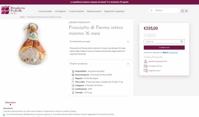 pedrelli pagina prodotto
