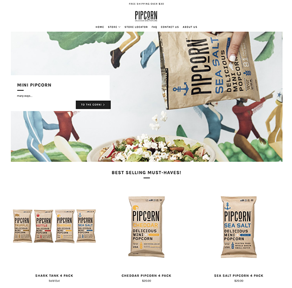 migliori ecommerce shopify: 02 pipcorn