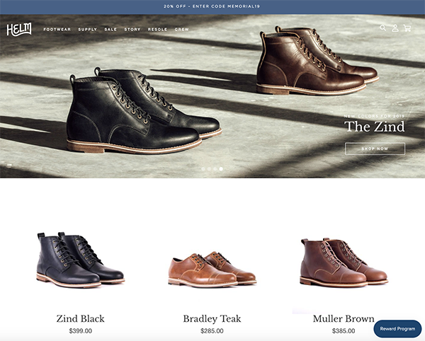 migliori ecommerce shopify 06; helm boots