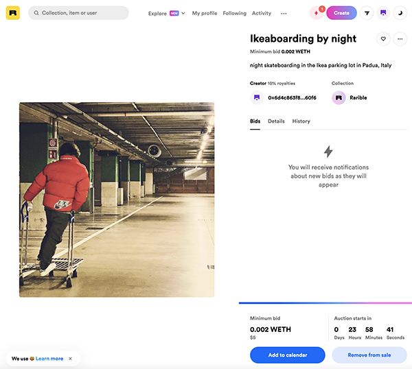 nft nel marketplace pubblicato