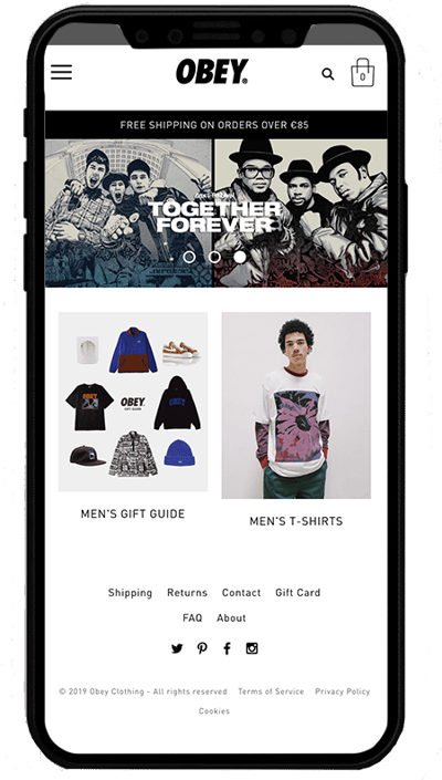 obey mobile - sito realizzato con Shopify Plus