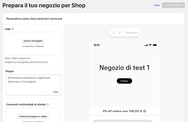 personalizza app shop 