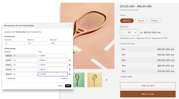 regole quantità shopify plus