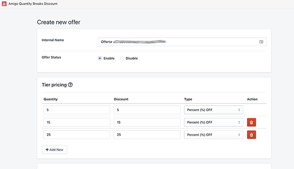 seconda offerta fasce di prezo shopify