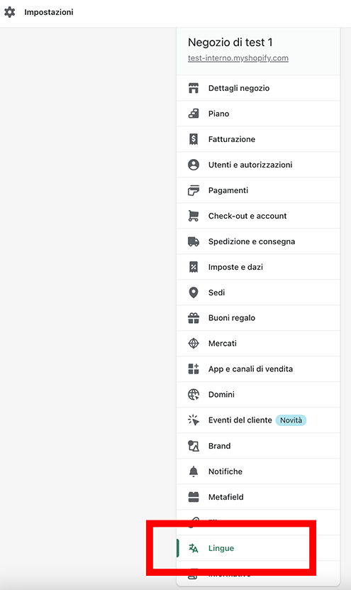 shopify markets - 1-impostazioni- lingue