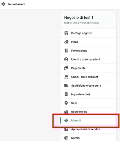 shopify markets - 1-impostazioni- mercati