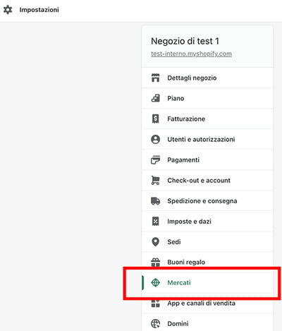 shopify markets - 1-impostazioni- mercati