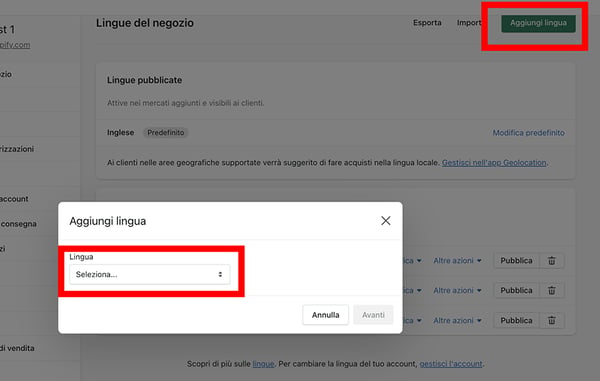 shopify markets - 2-impostazoni- lingue - aggiungi