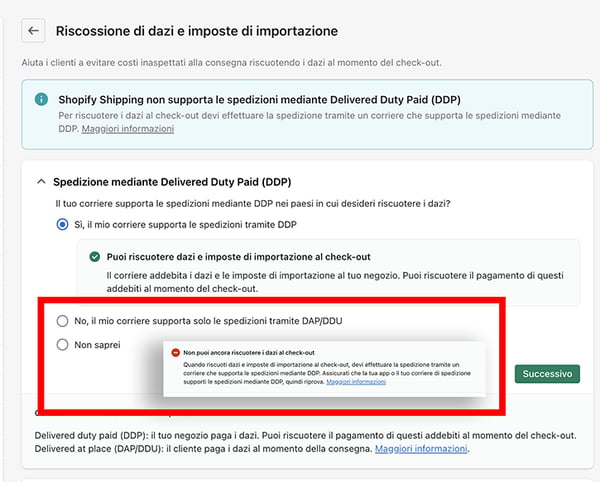 shopify markets - 3-impostazioni- Imposte e Dazi - attiva-Riscossione 01