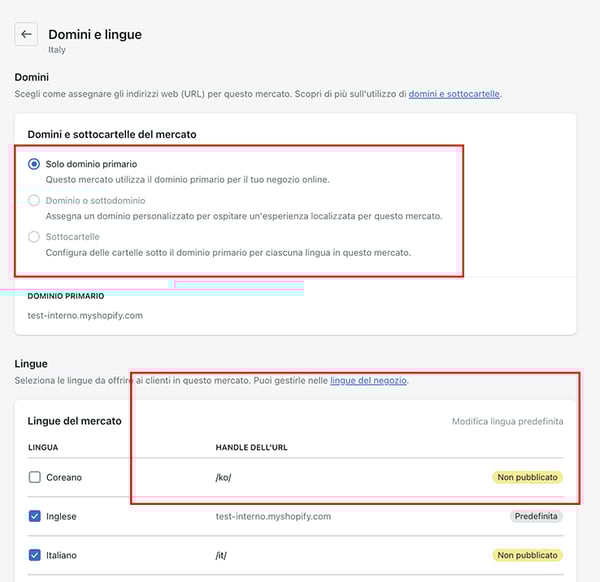shopify markets - 7-impostazioni- mercati-gestisci-domini e lingue