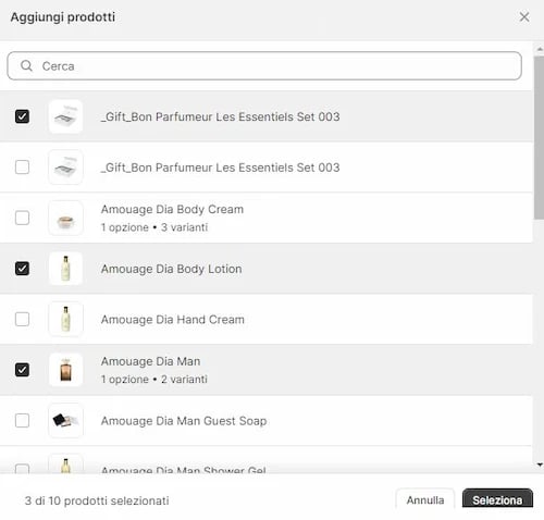 Shopify bundle: aggiunta prodotti al pacchetto