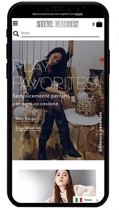 steve madden italy mobile - sito realizzato con shopify plus