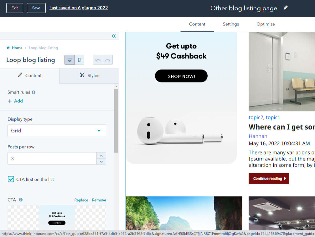 Blog listing as a page