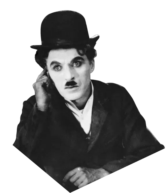Charlie Chaplin con espressione pensierosa