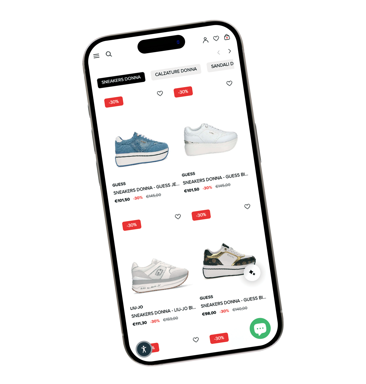 mockup smartphone sospeso con schermo ecommerce