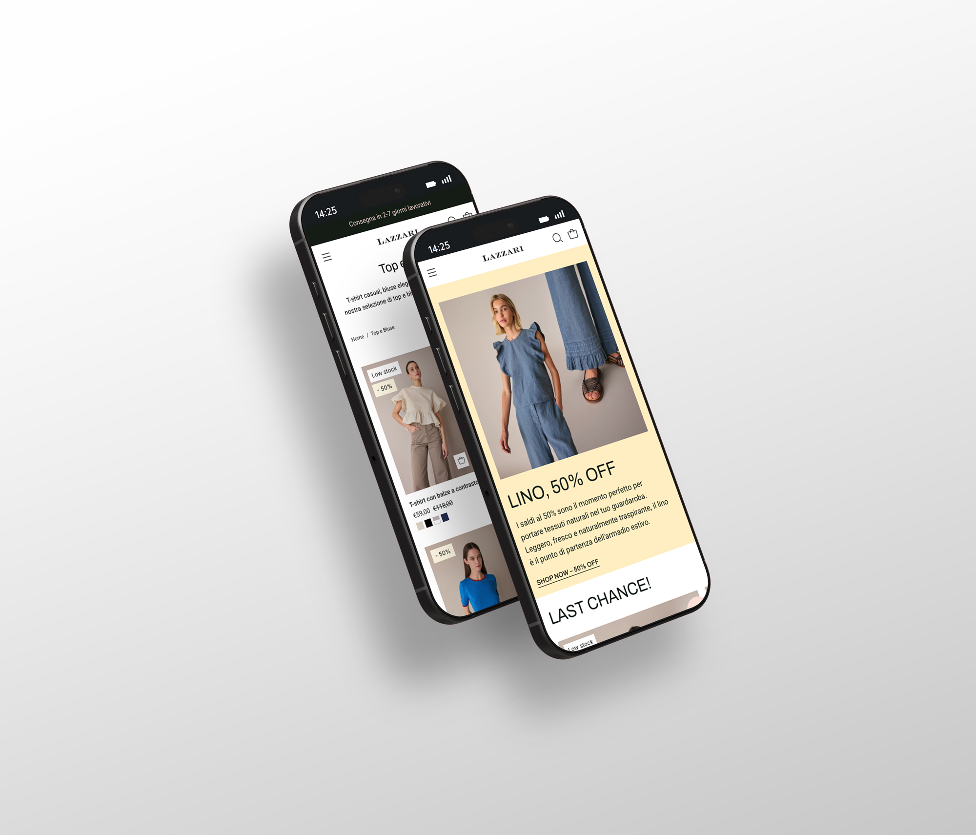 Mockup 2 smartphone mostrano ecommerce di moda