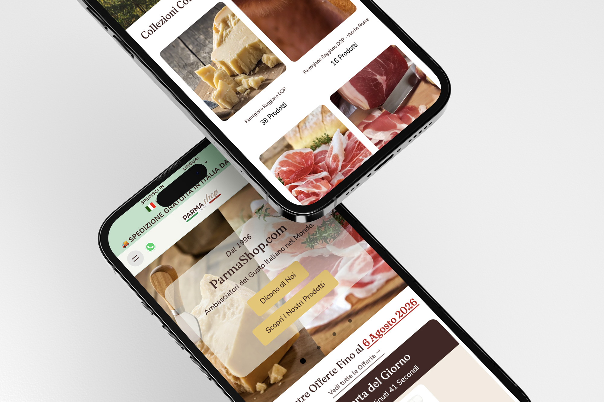 Mockup iphone sovrapposti che mostrano ecommerce
